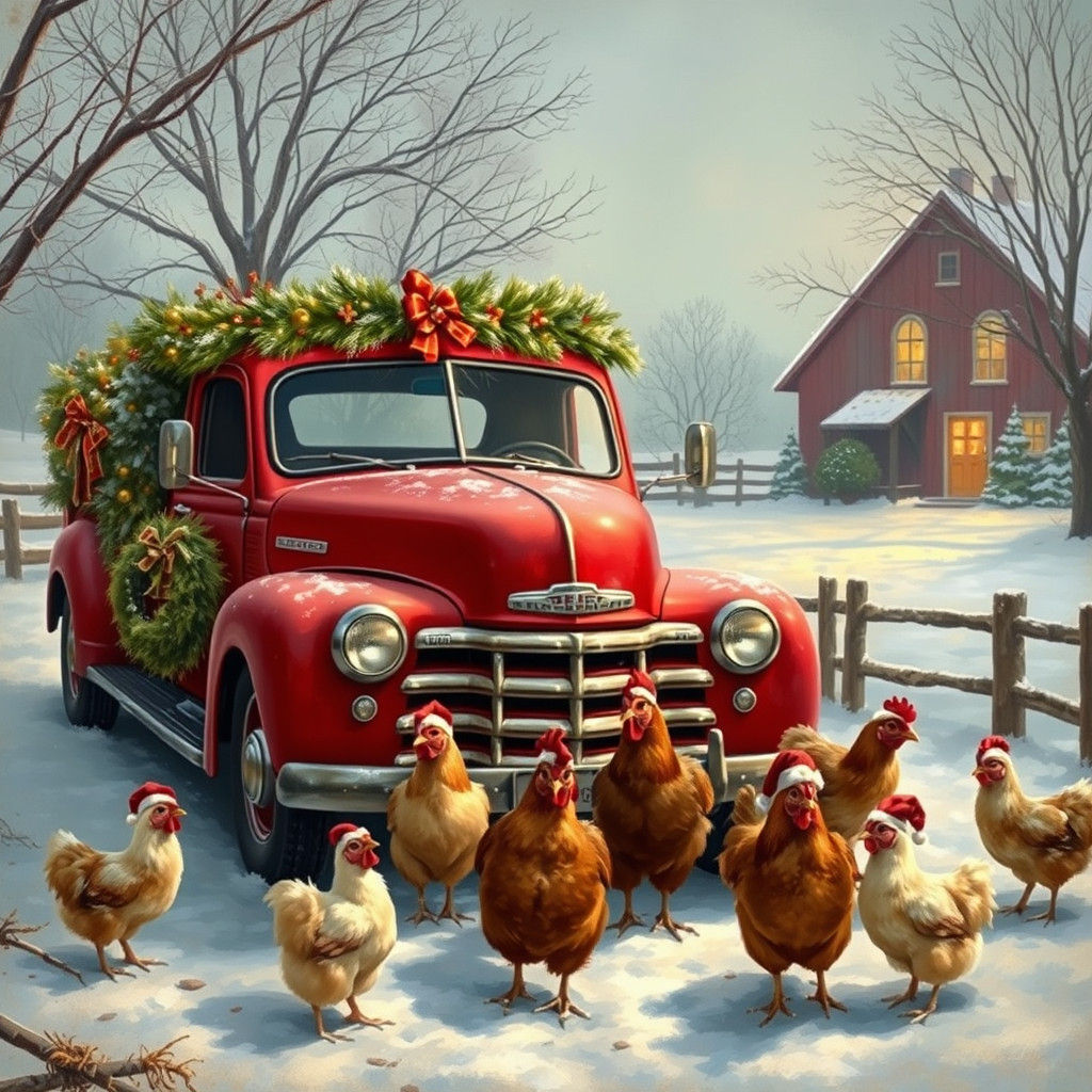 Red truck Christmas chickens   by @Jessica Nicole