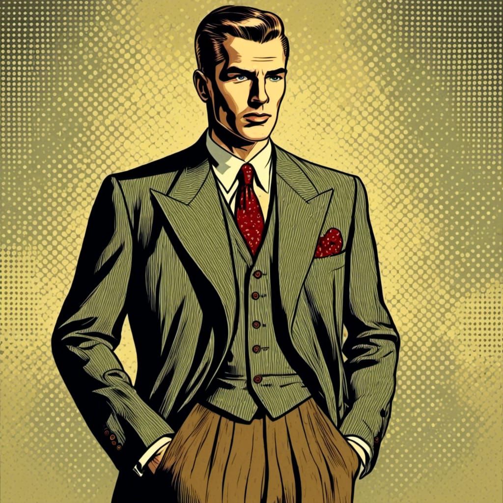 <lora:40s pop fusion:1.0> 1940s man in a suit, ambient lighting 
