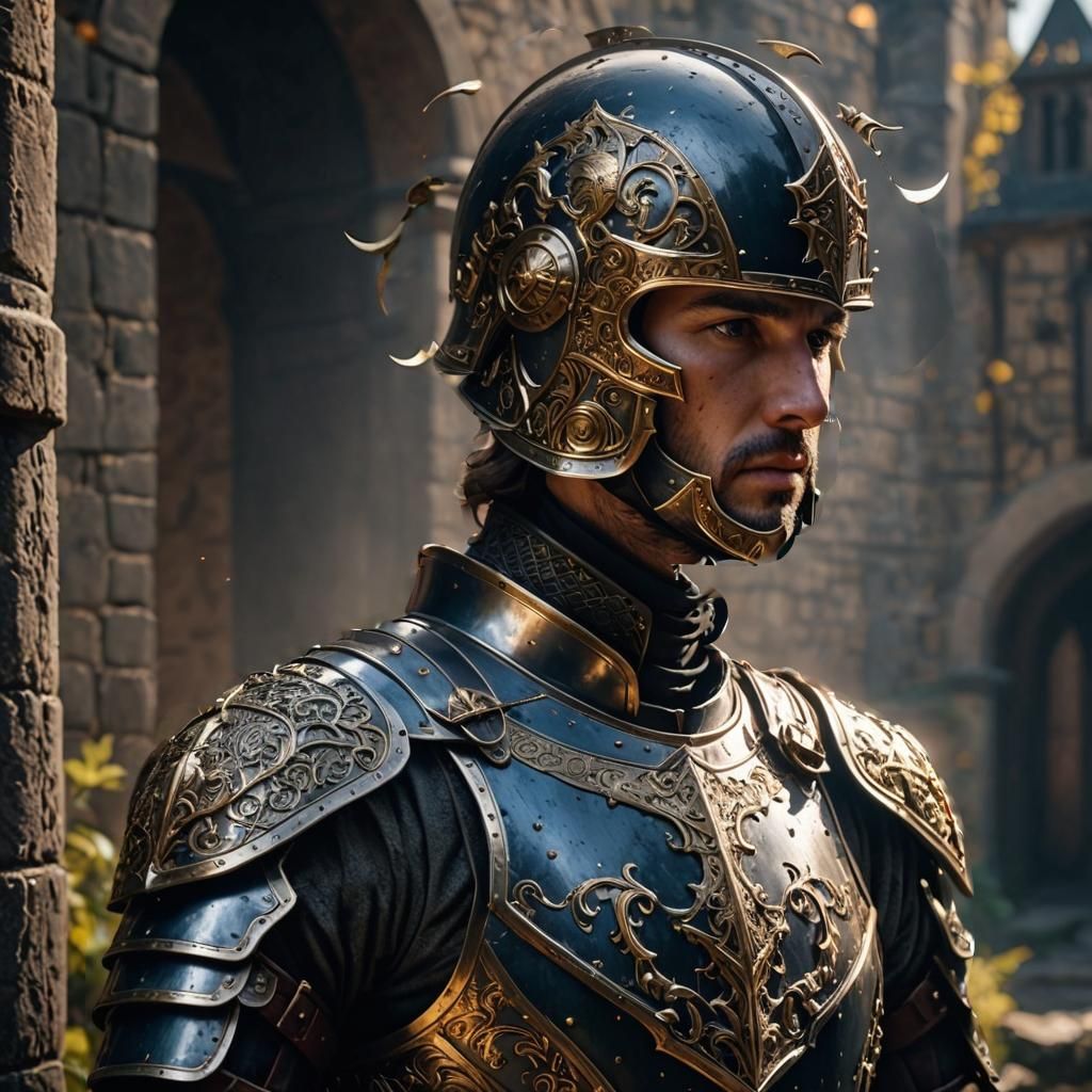 Wearing full plated medieval armor