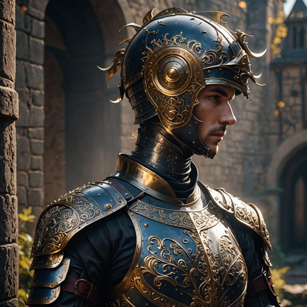 Wearing full plated medieval armor