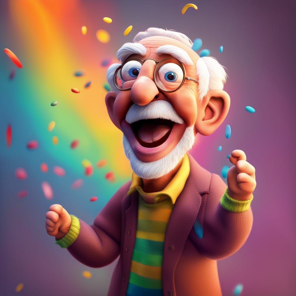 Joyful old man wearing sock puppet