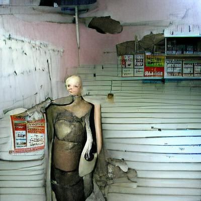 uncanny mannequin in an abandoned store
