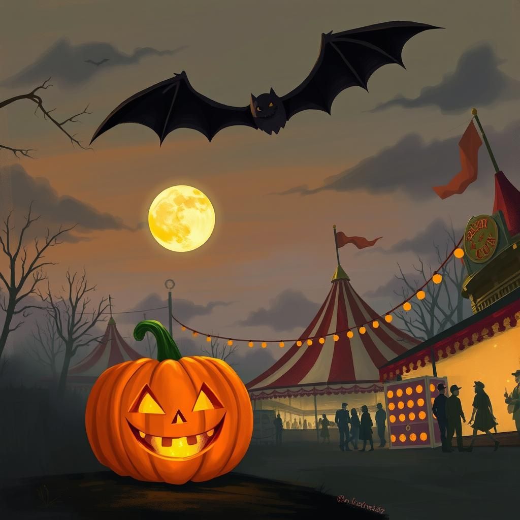 Spooky Carnival at Dusk in a Playful Style