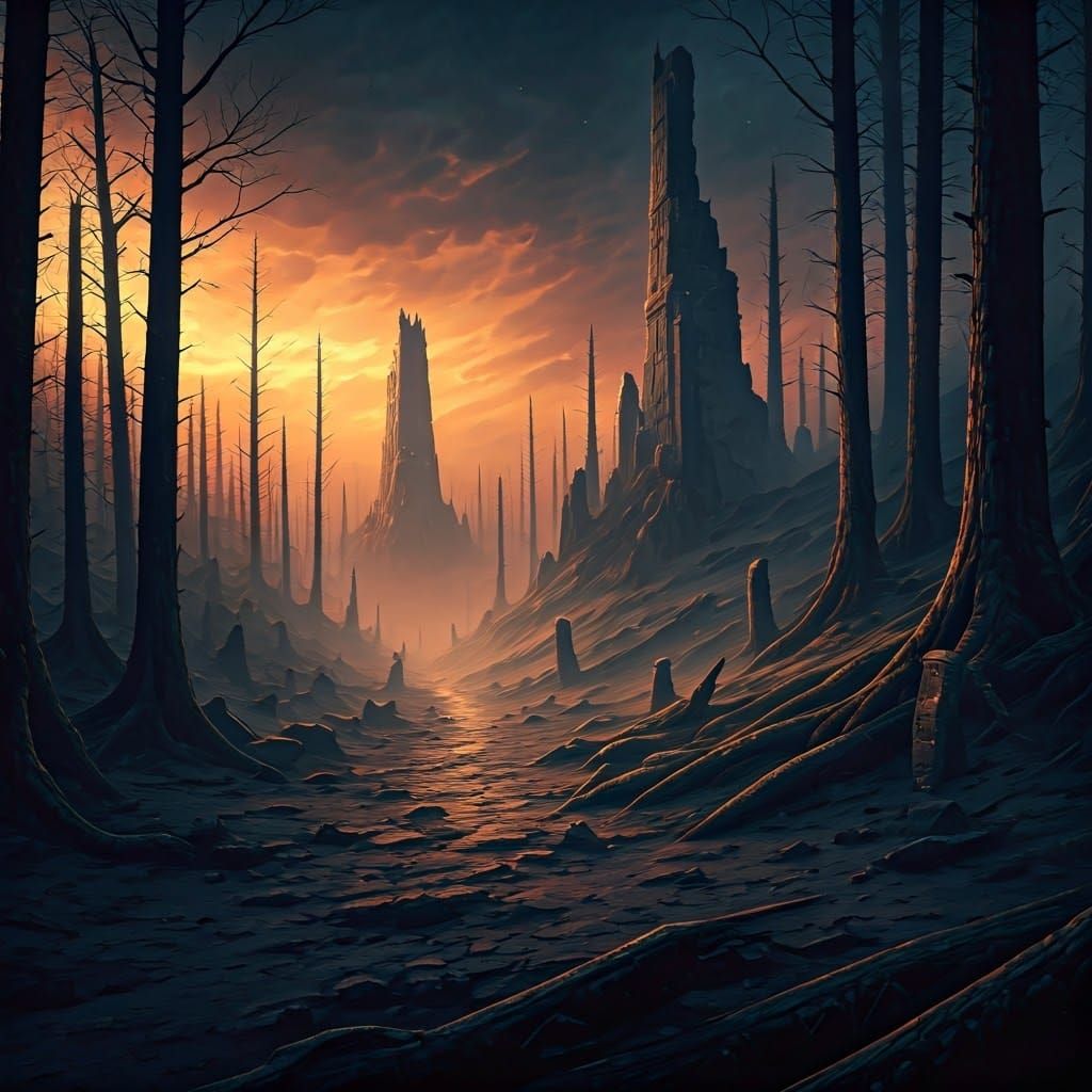 Mystical Post-Battle Landscape in High-Fantasy Style
