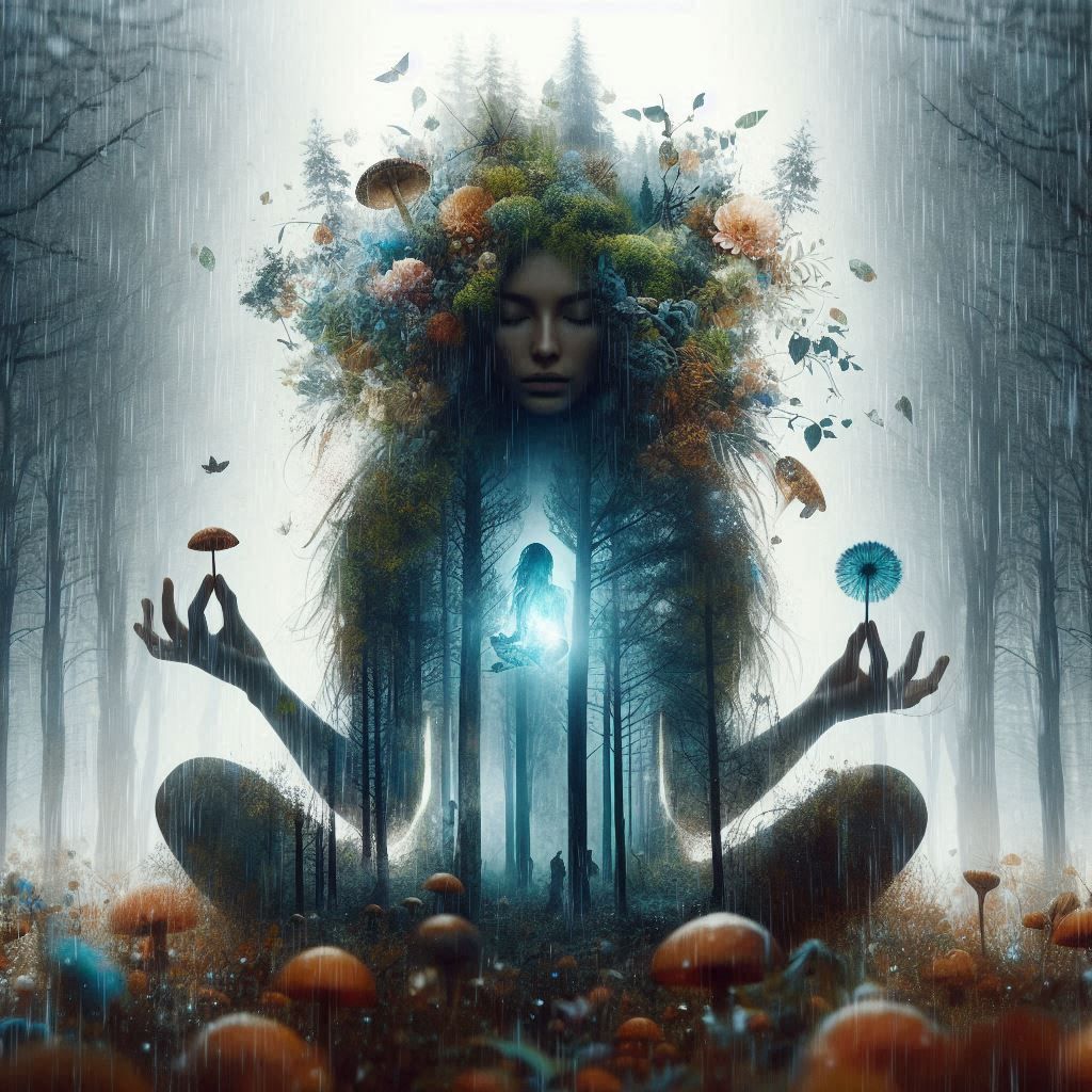 double exposure beautiful fantasy DALL-E 3 portrait landscape..