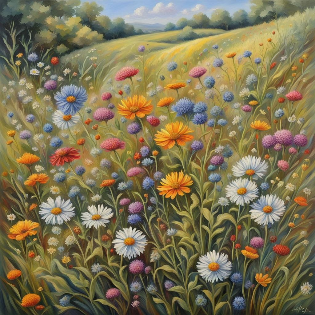 photo of plentiful multi-coloured wildflowers taken at groun...