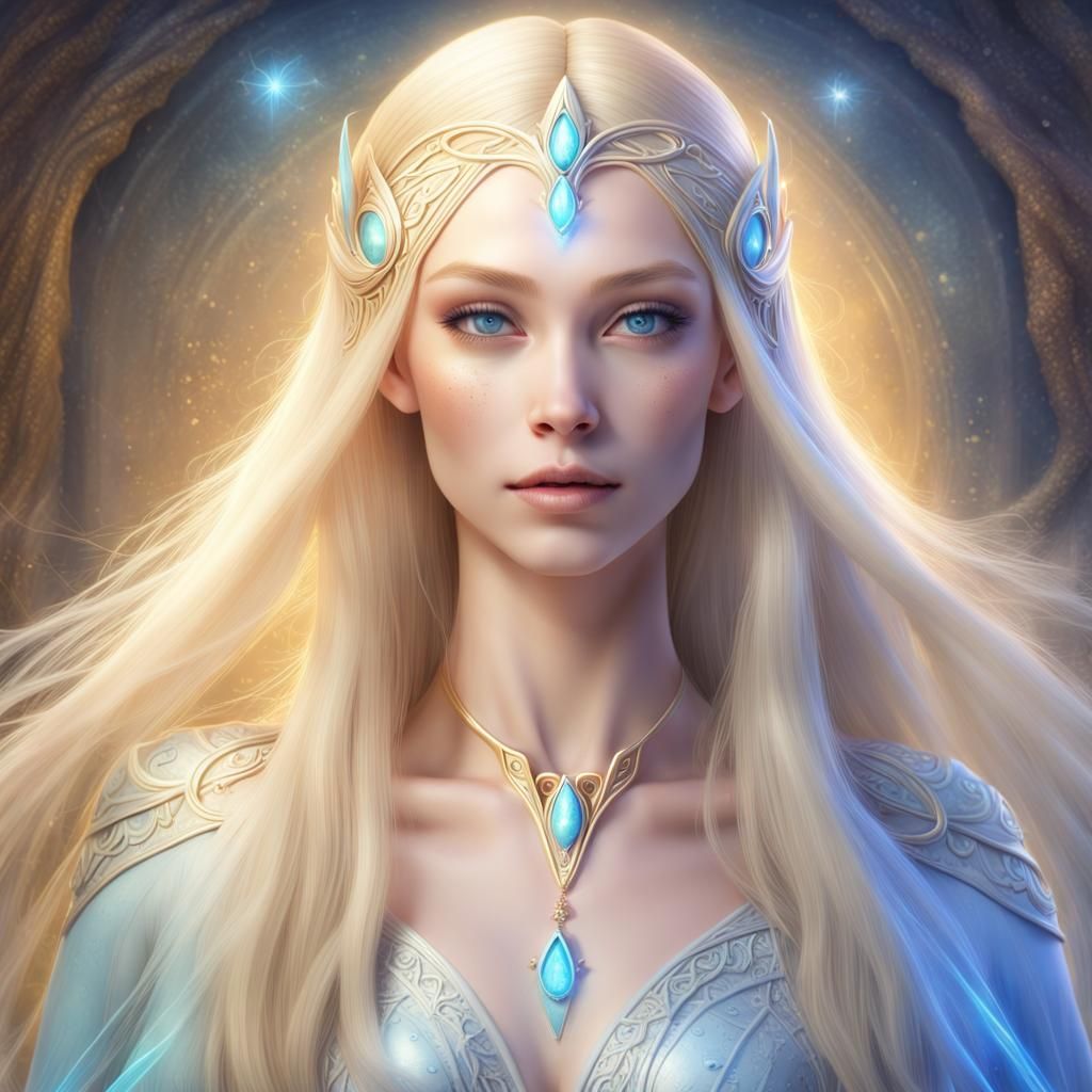 Galadriel, Elven Princess, beautiful woman, blonde silky very long hair ...