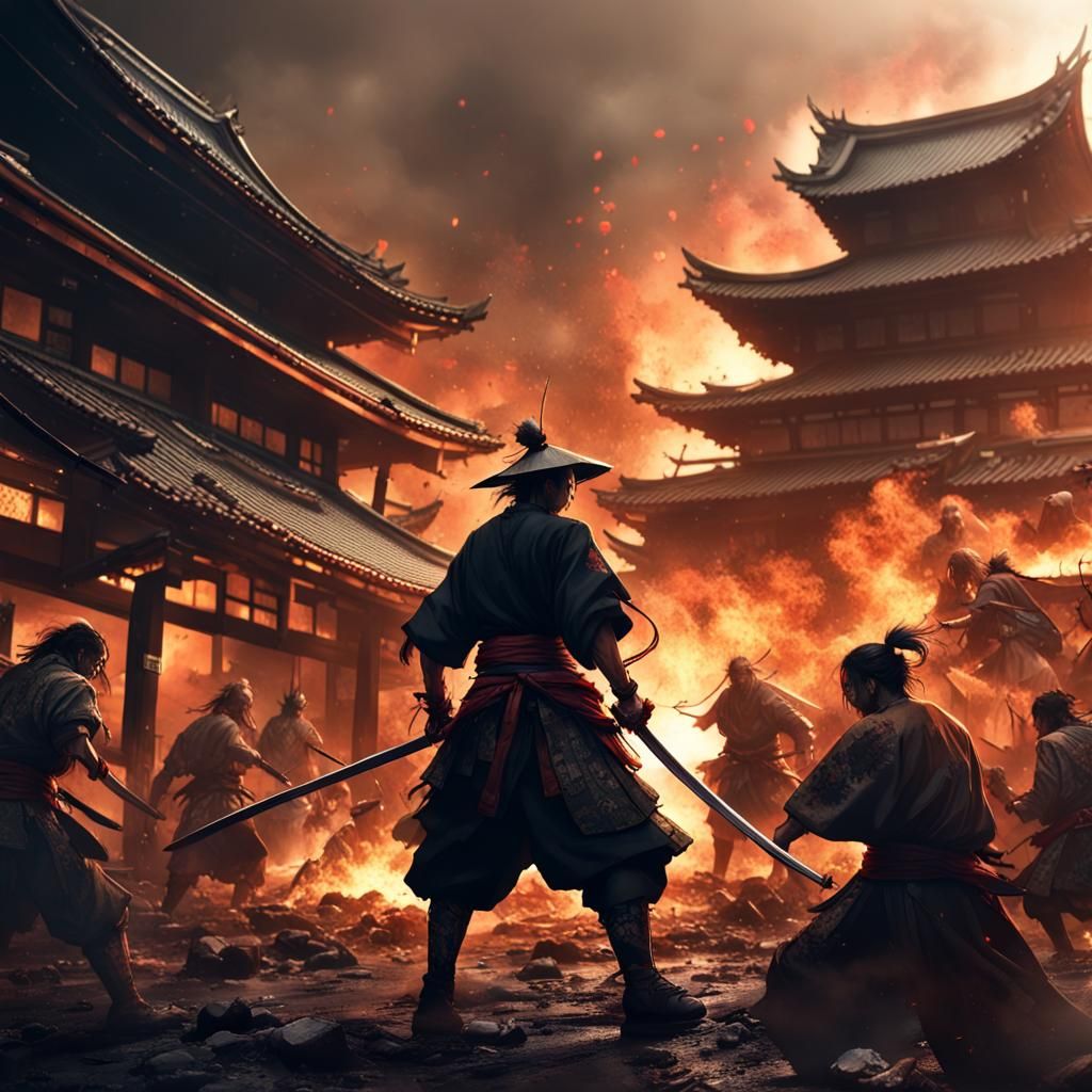 Samurai fighting with zombies   in post apacolyptic japan, l...