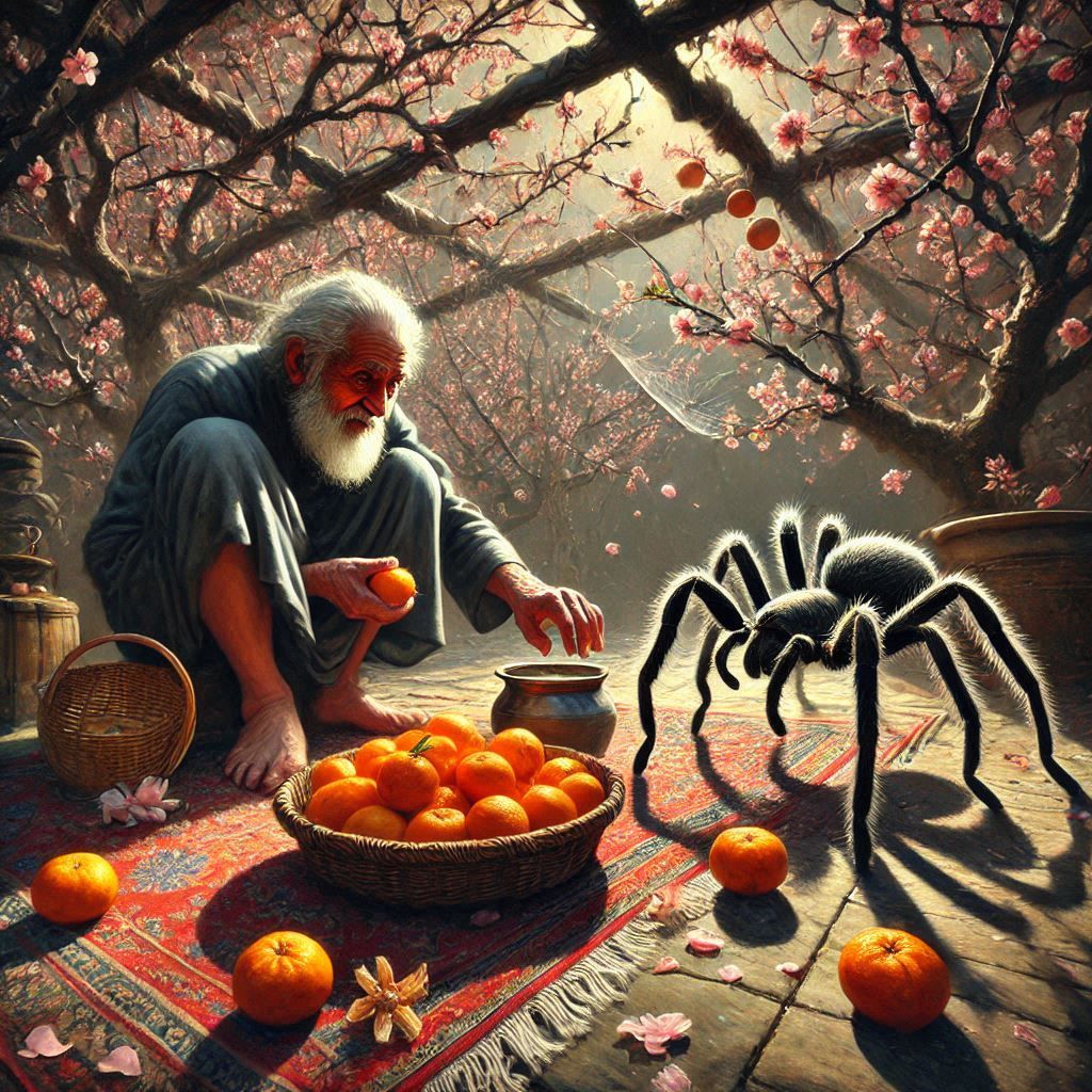 An old man and his friend spider