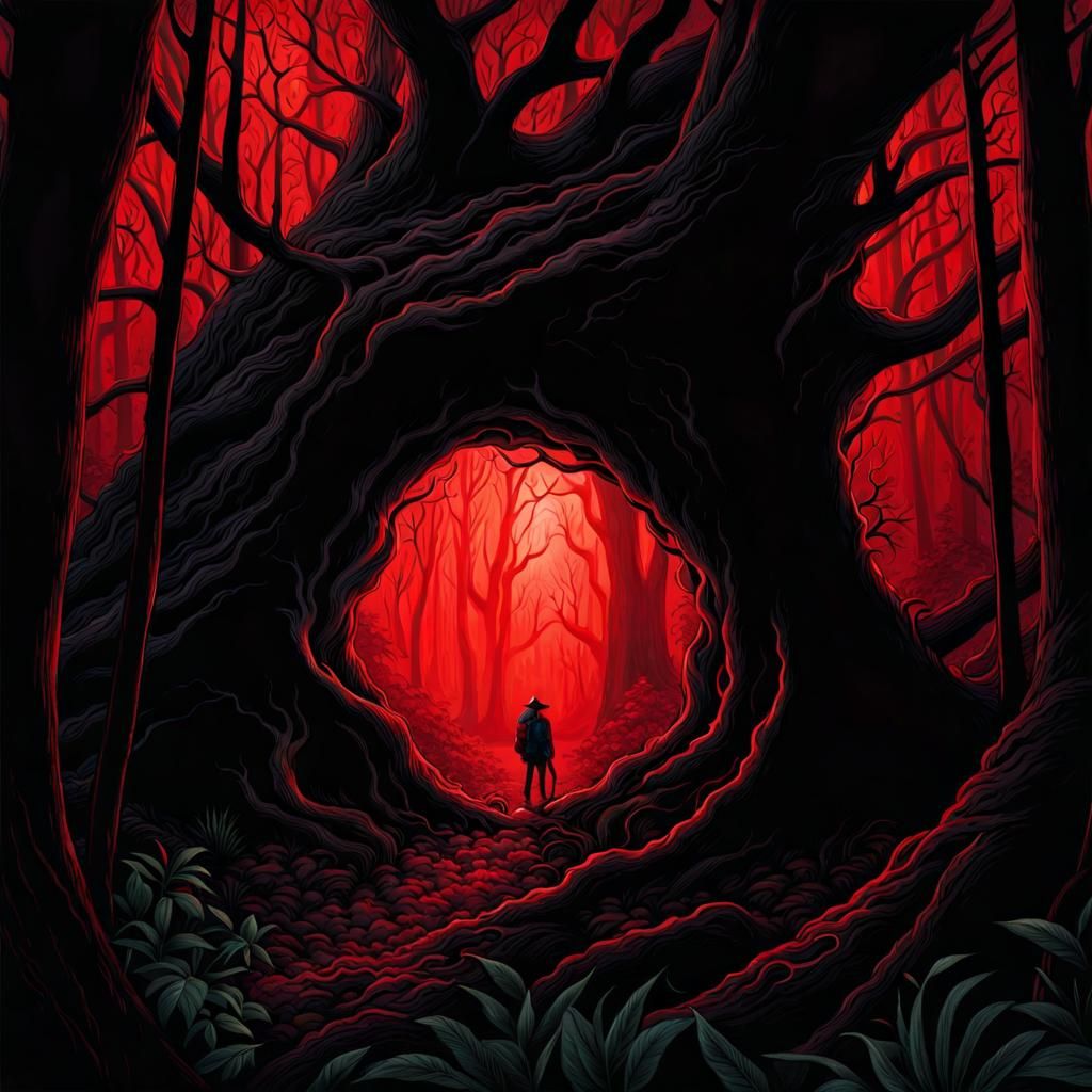 explorer in a red forest  by @Nemo