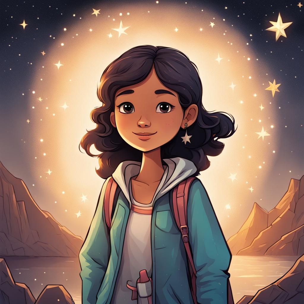 "Illustrate Estrellita, the smallest star, a bit shy but wit...