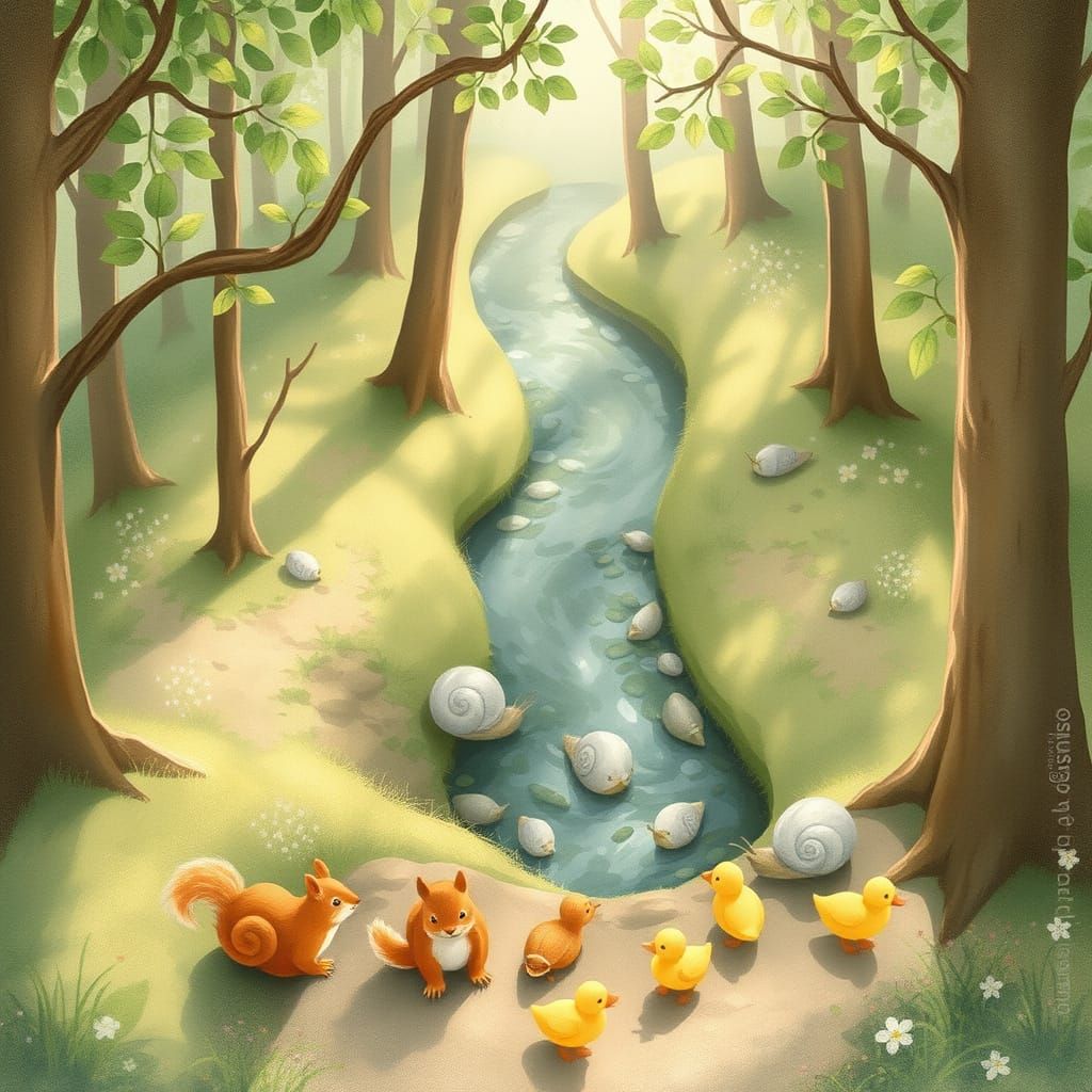 Bird's Eye View of Forest Glade in Watercolor Style