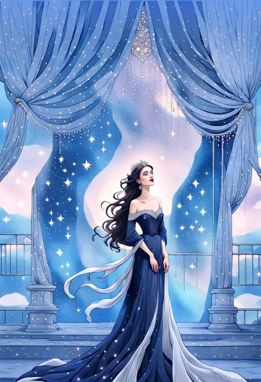 Moonlit Princess in Flowing Gown, Fantasy Art