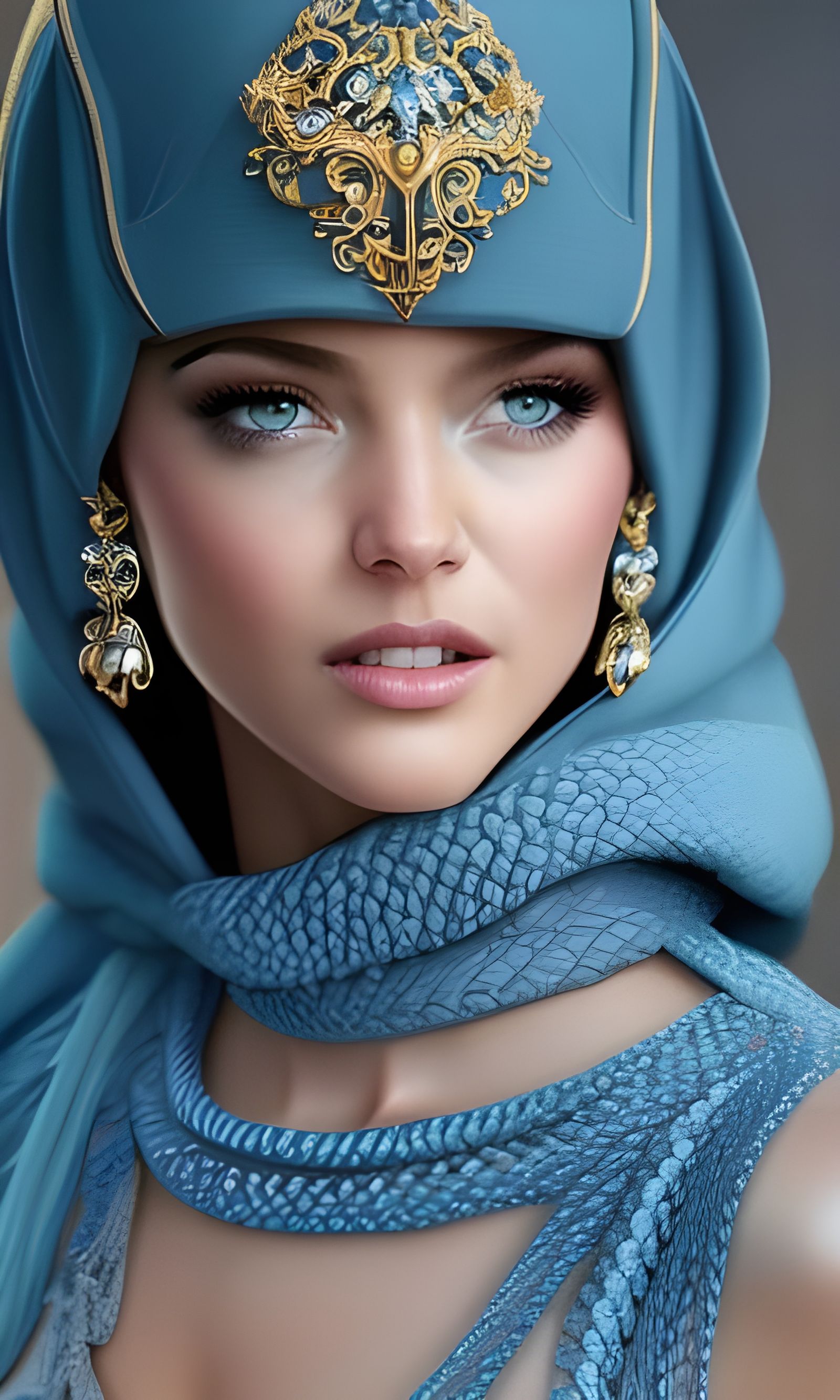 Princess with Blue Hoodie: Hyperrealistic Sci-Fi Portrait