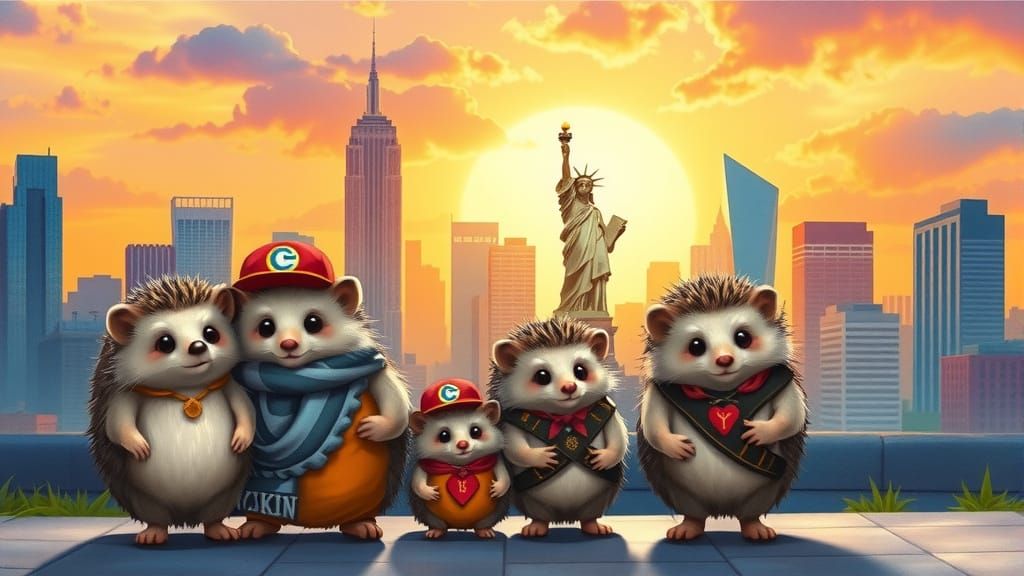 Hedgehog Family visit New York  by @Pirate Queen Jo 