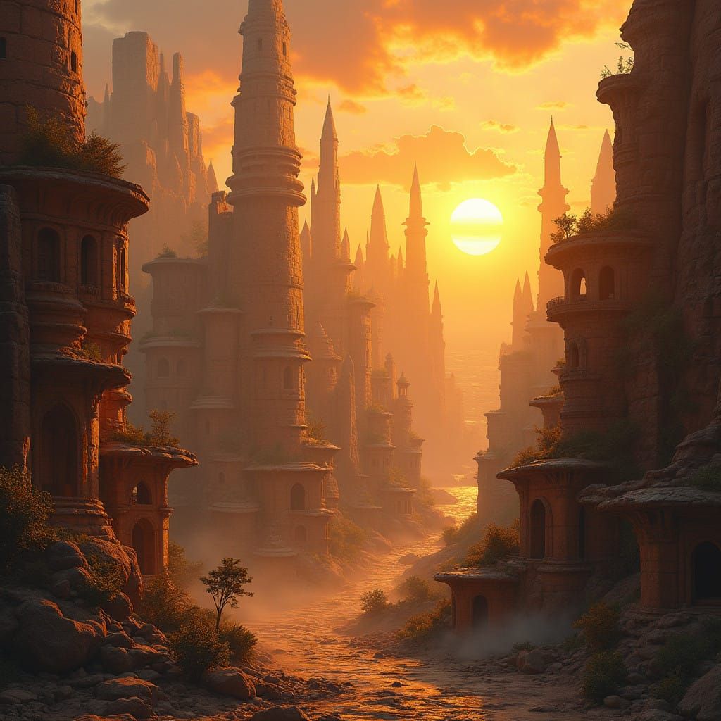 Majestic Futuristic Cityscape at Sunset