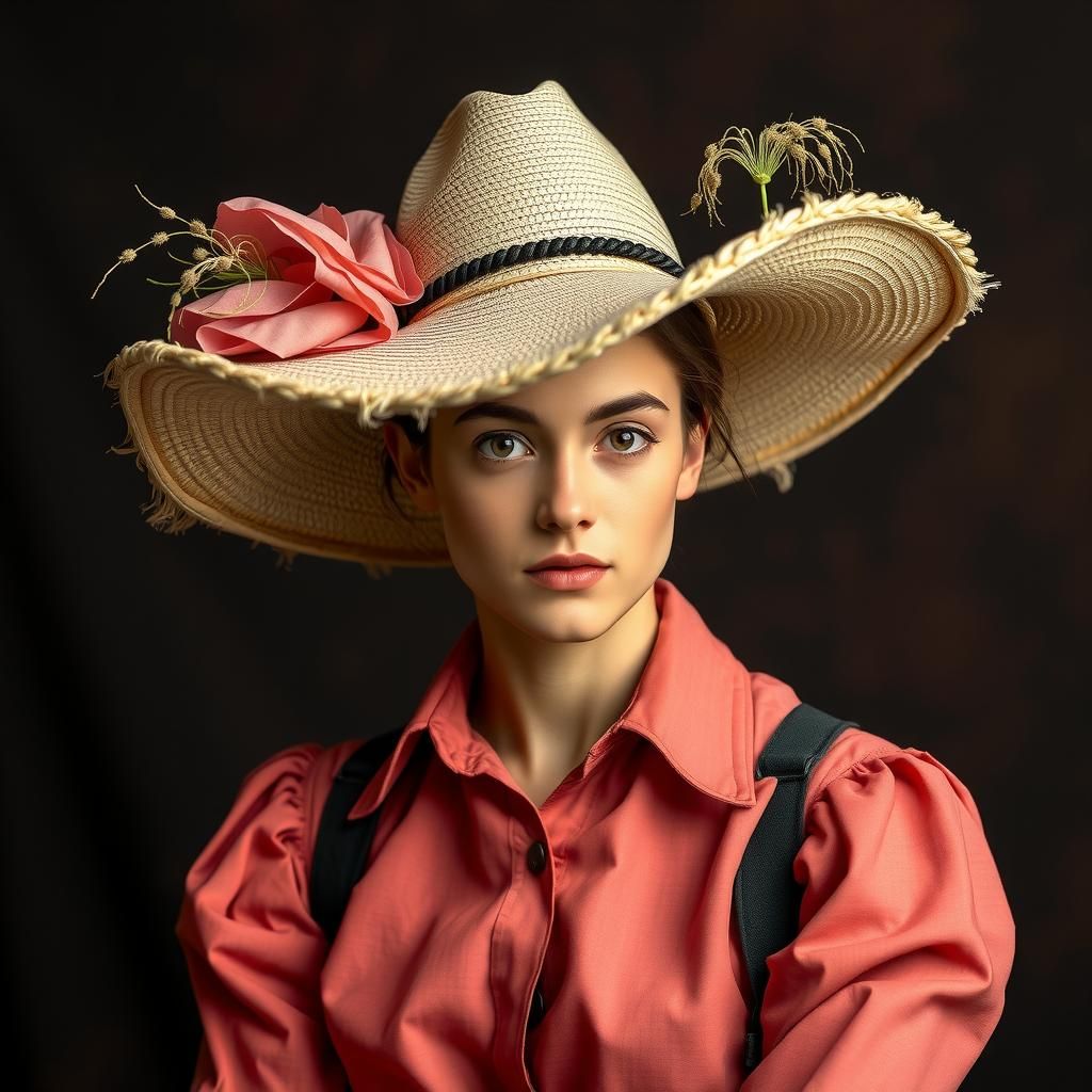 Adrien agreste wearing a wide hat and a blouselike shirt AI