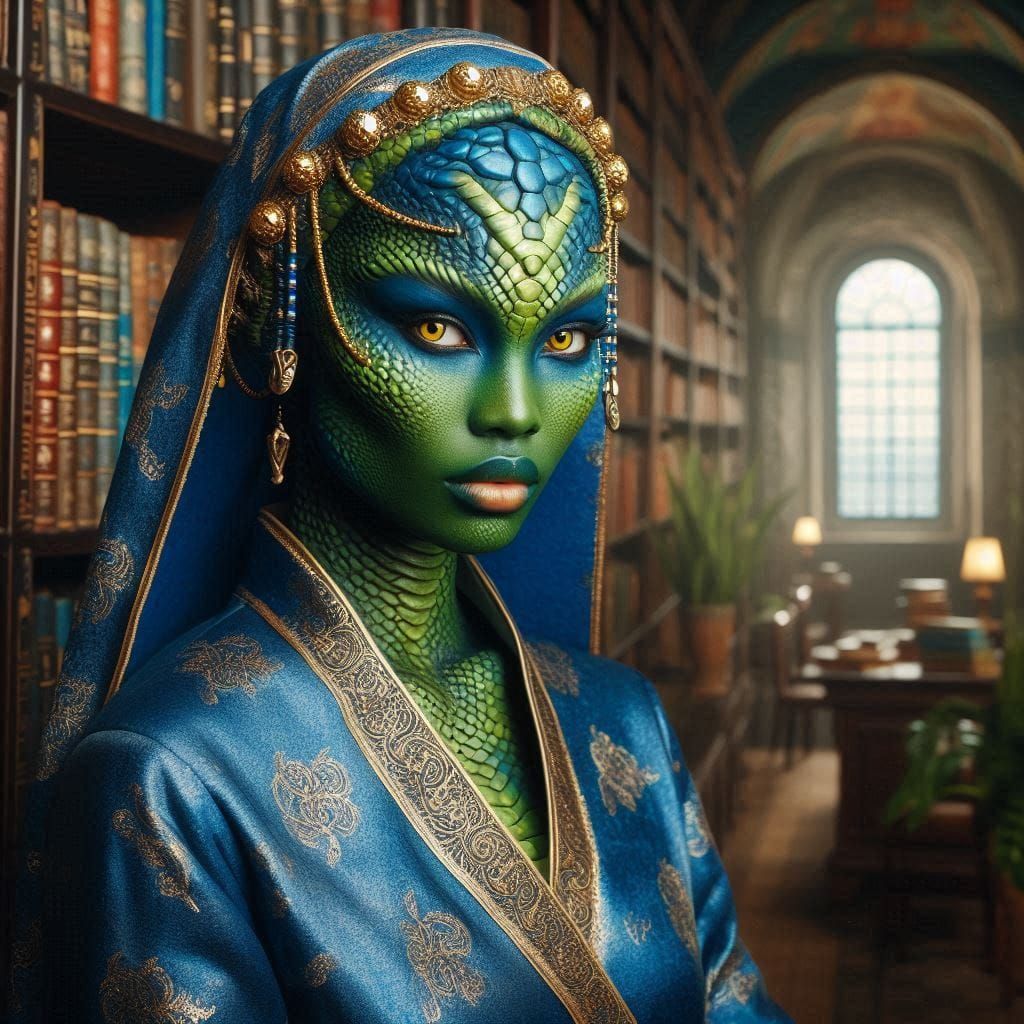 Yuan-ti priest in the arcane library