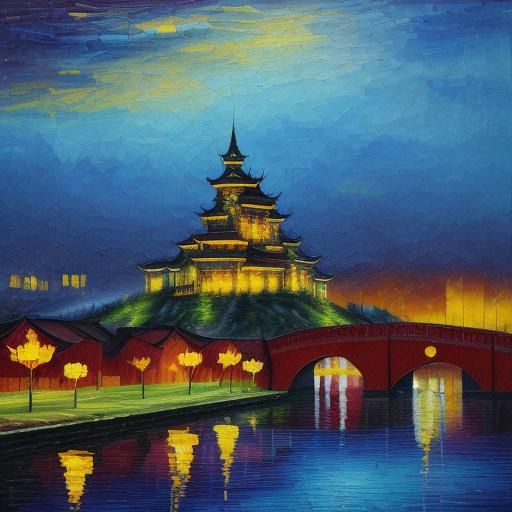 Surreal Oriental Dragon Theme Park in Expressionist Style
