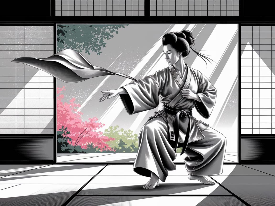  a geisha practicing karate   by @Taty