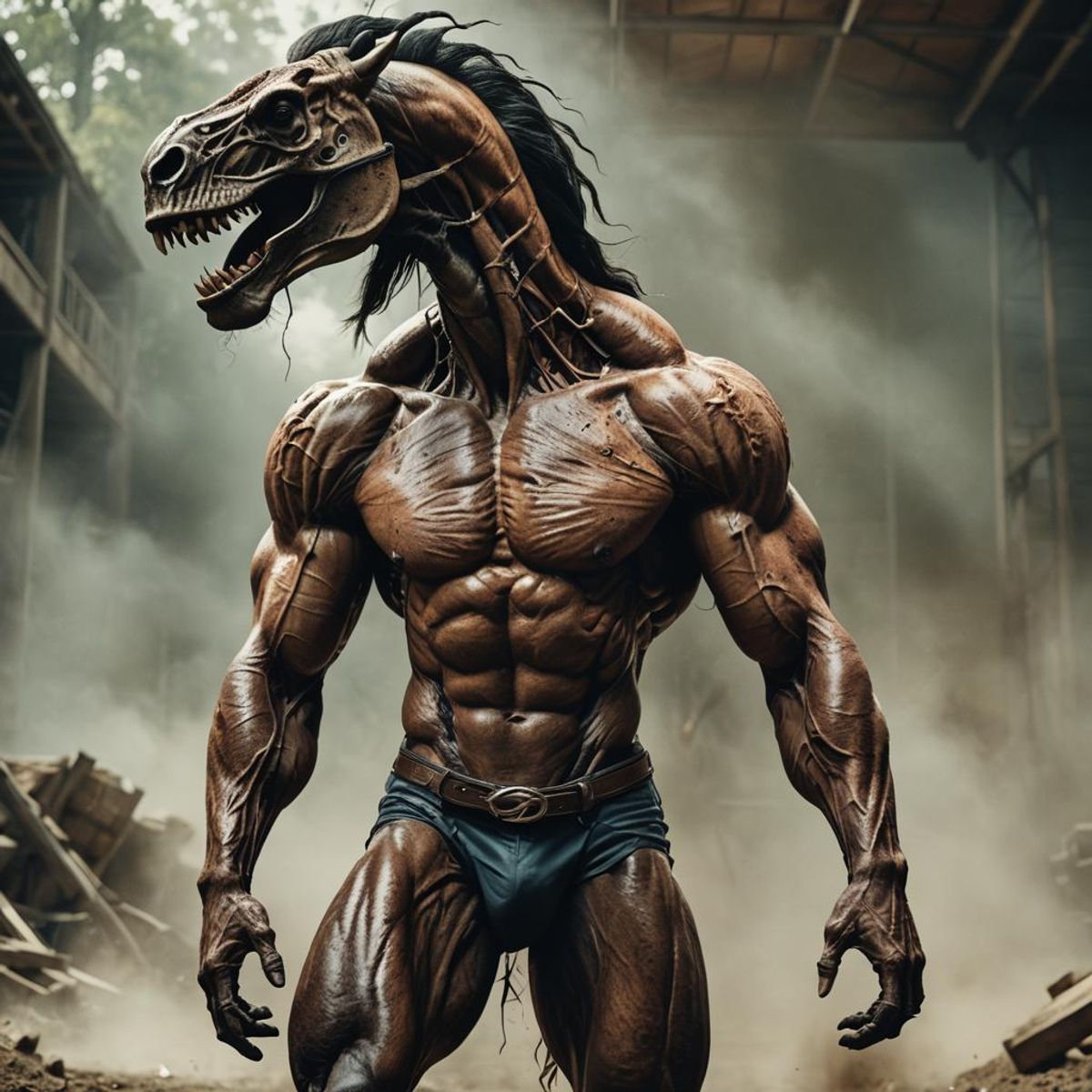 half man half horse with muscles and veins popping out AI Generated