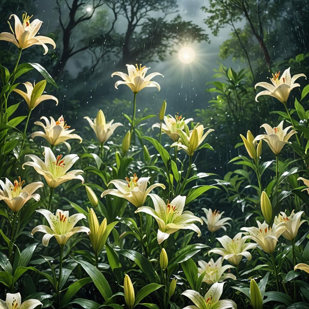 Lilies in the moonlight