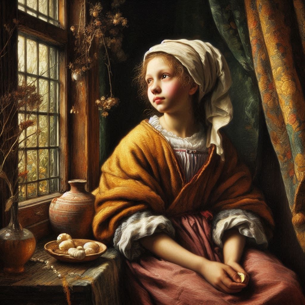 The girl in the window inspired by the artist Rembrandt