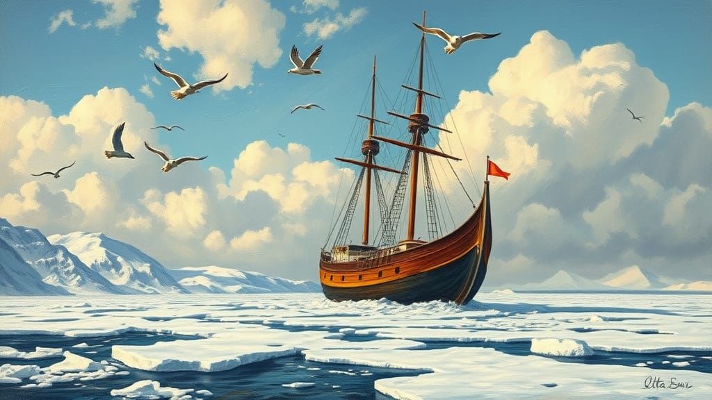 Viking Ship Lita Amidst Frozen Antarctica Landscape in Van G...