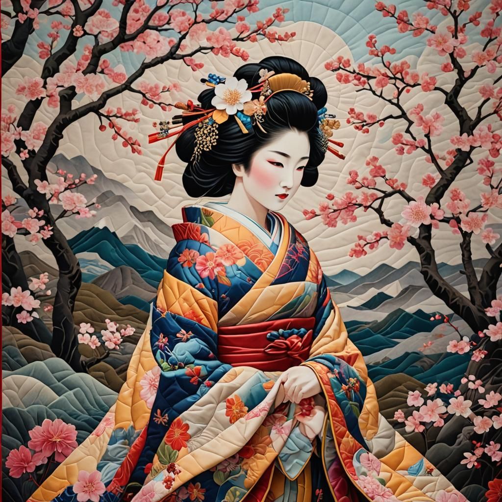 Quilted portrait of a Geisha  by @Me May Phim