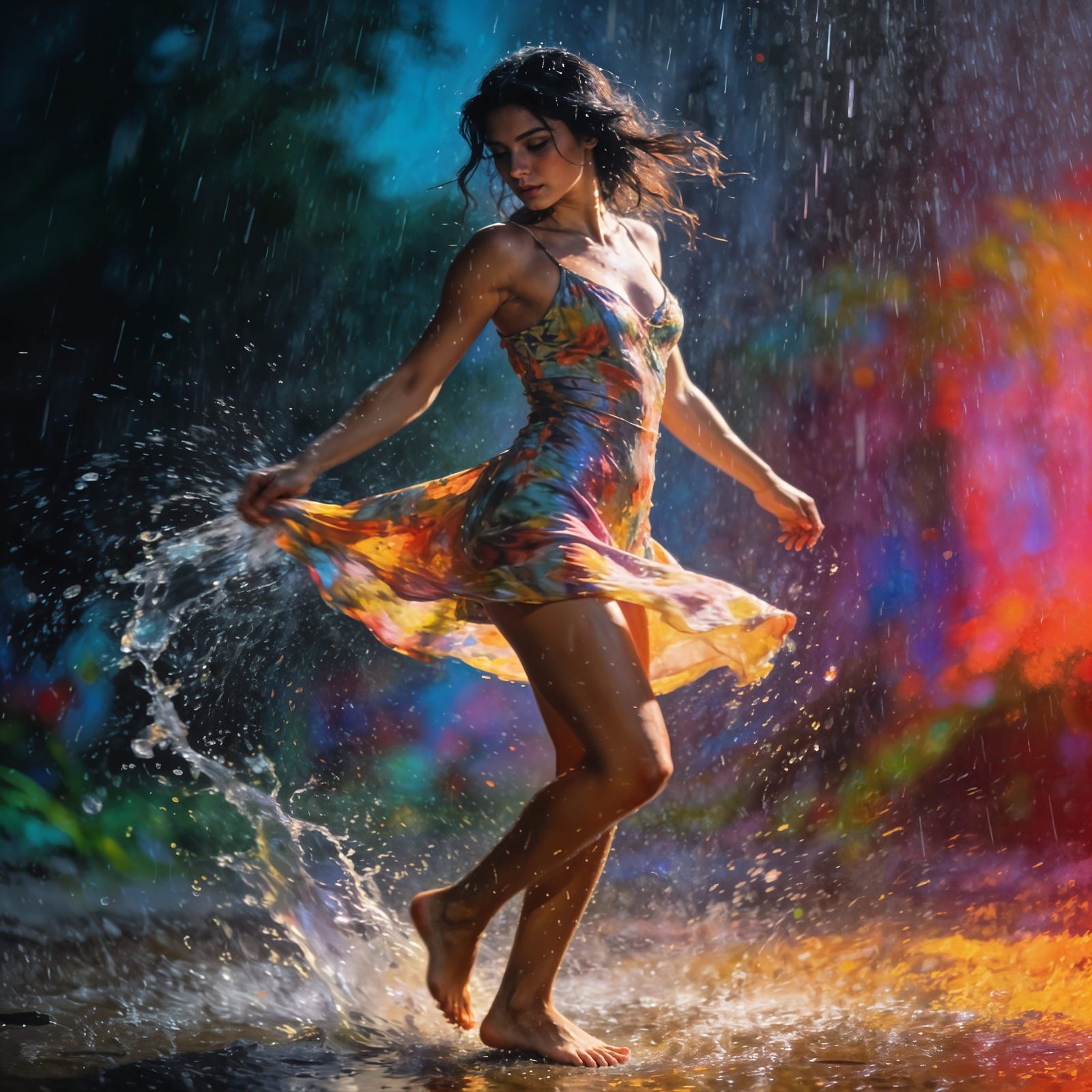 Twirling in the rain.   by @MangoJuiceMan