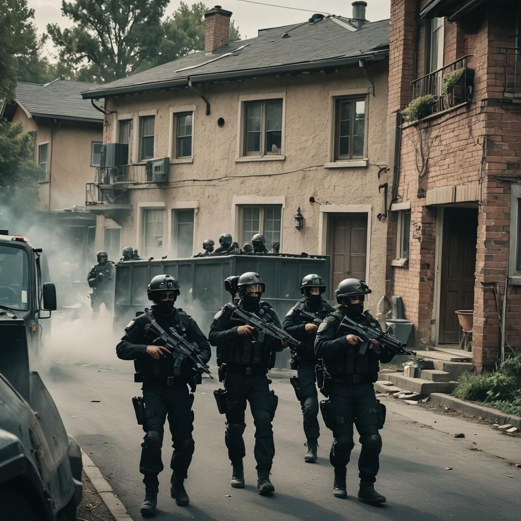 SWAT barging into a house with their guns out and riot shiel...