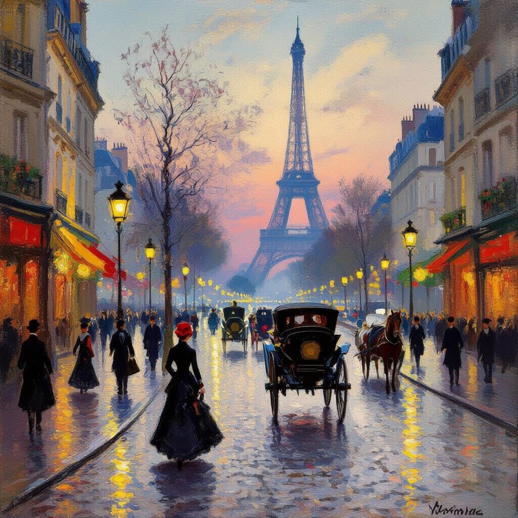 A vibrant, bustling Parisian street   by @Bella