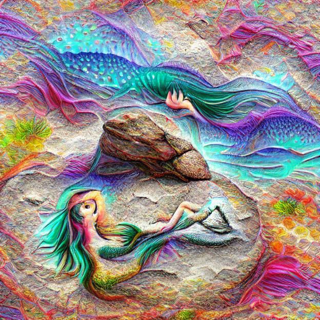 Abstract illustration of mermaid on beach rock in 8k resolution - AI ...