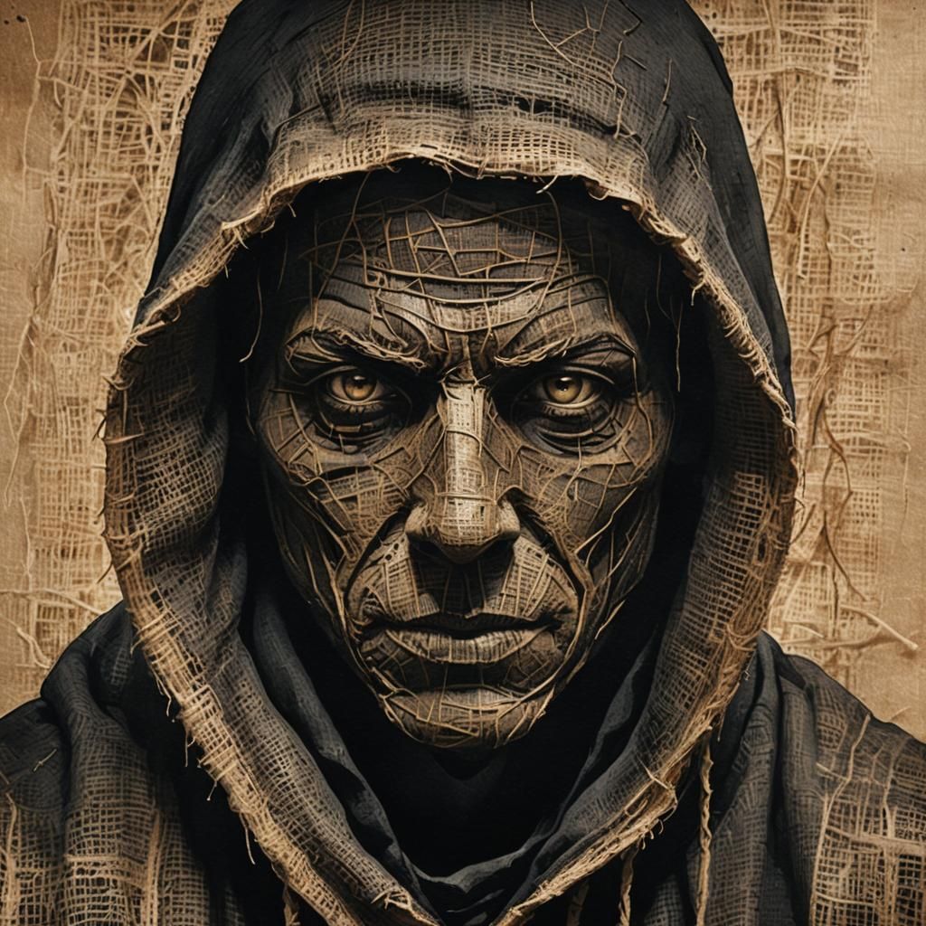 Primitivist horror portrait. Close-up shot. A close up shot ...
