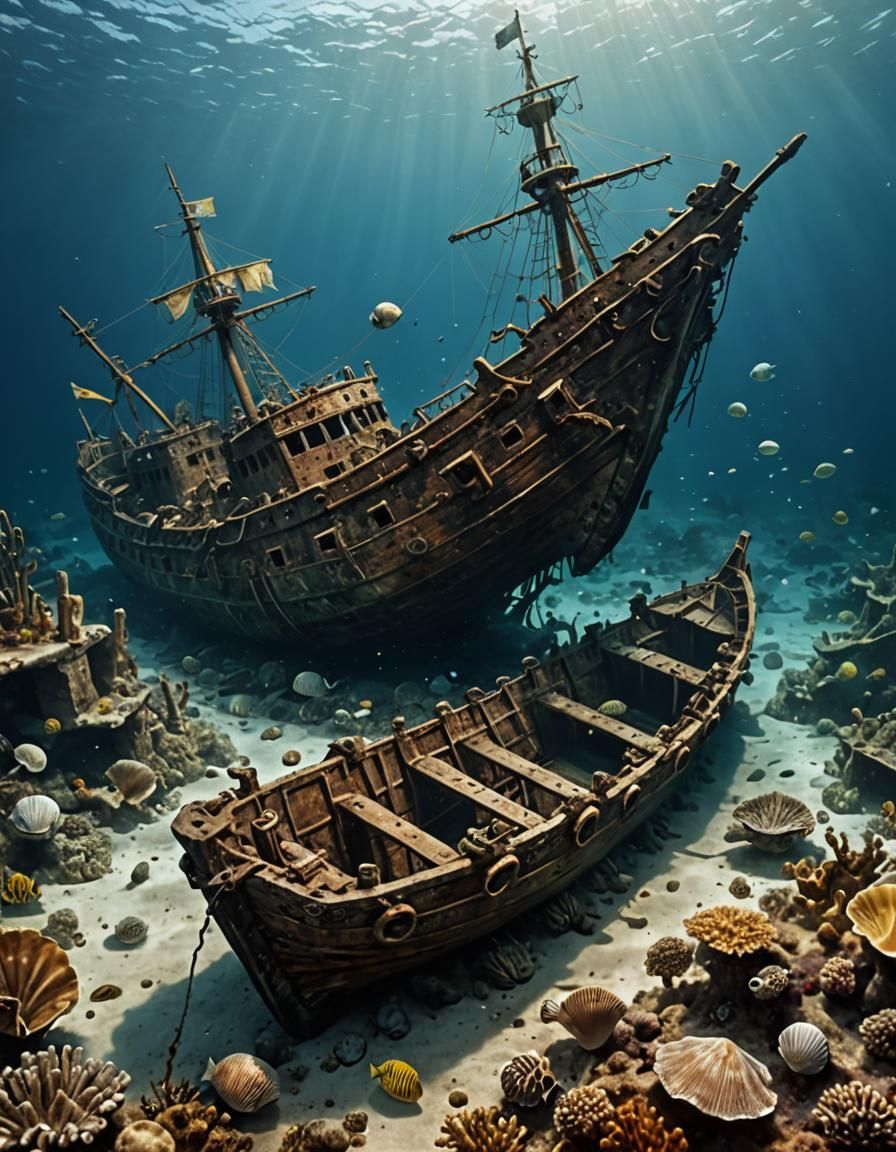 Two wrecks of Spanish galleys sunk on the seabed from 1520. ...