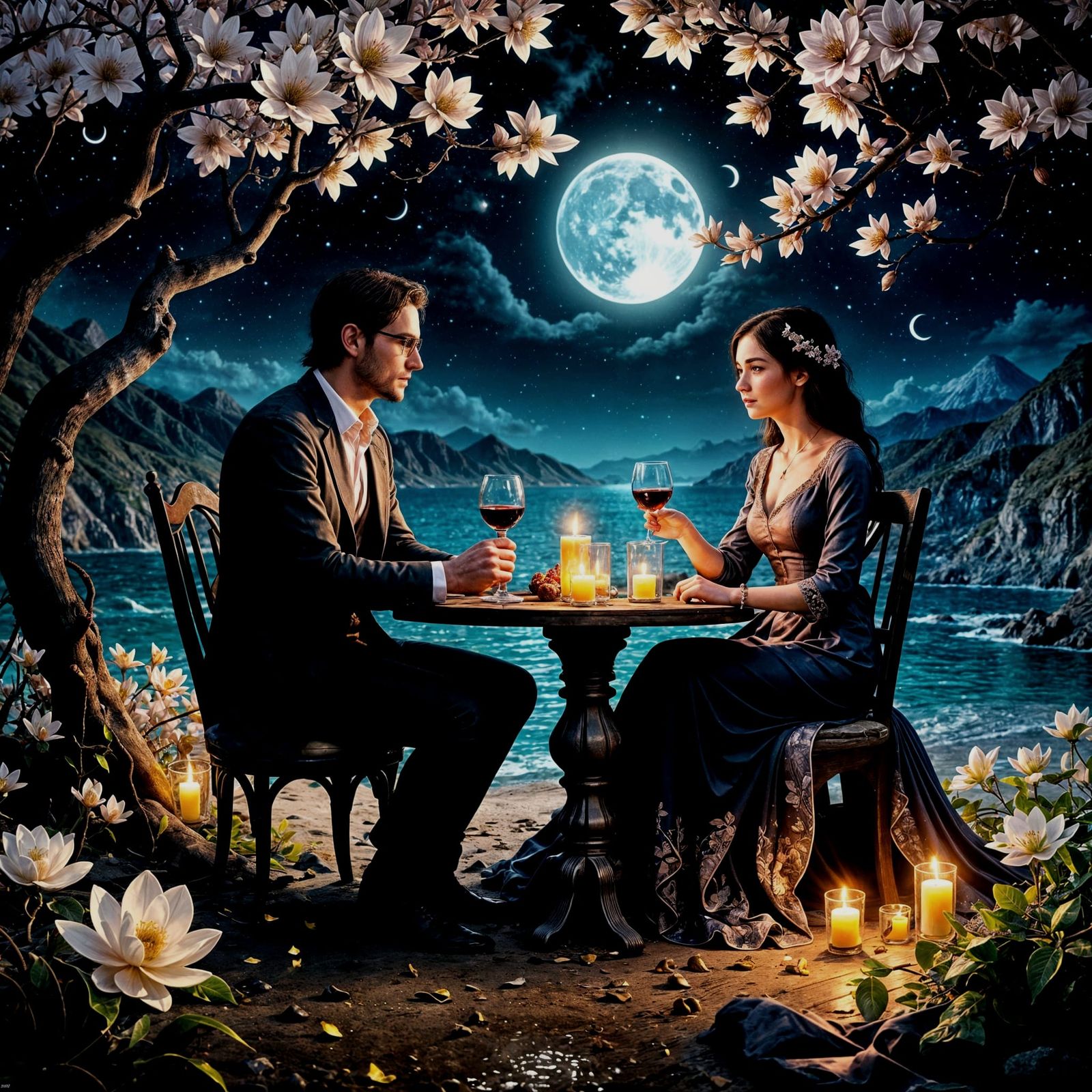 Romantic candlelit dinner by the sea