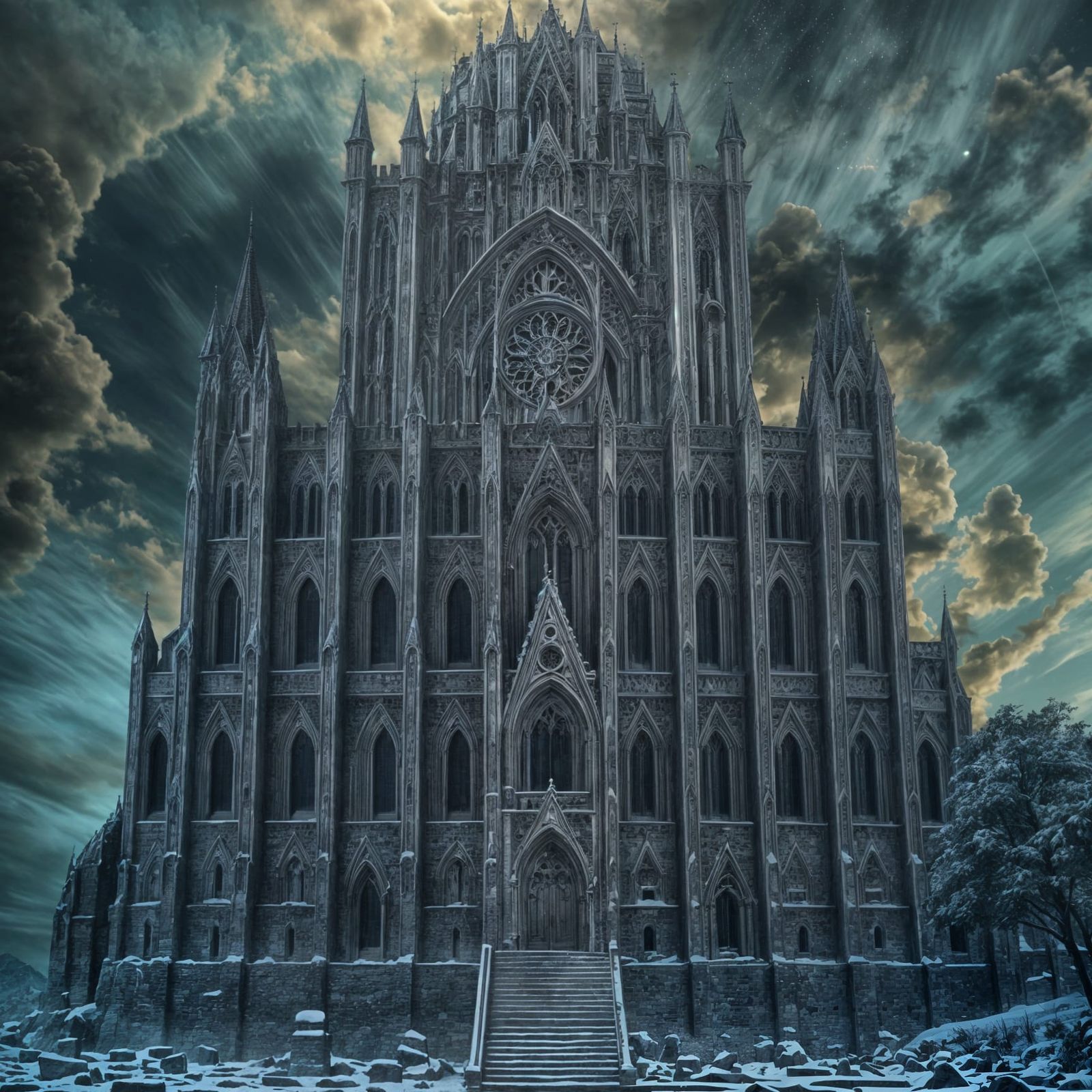 Dark Fantasy Castle Cathedral in Majestic Ruins