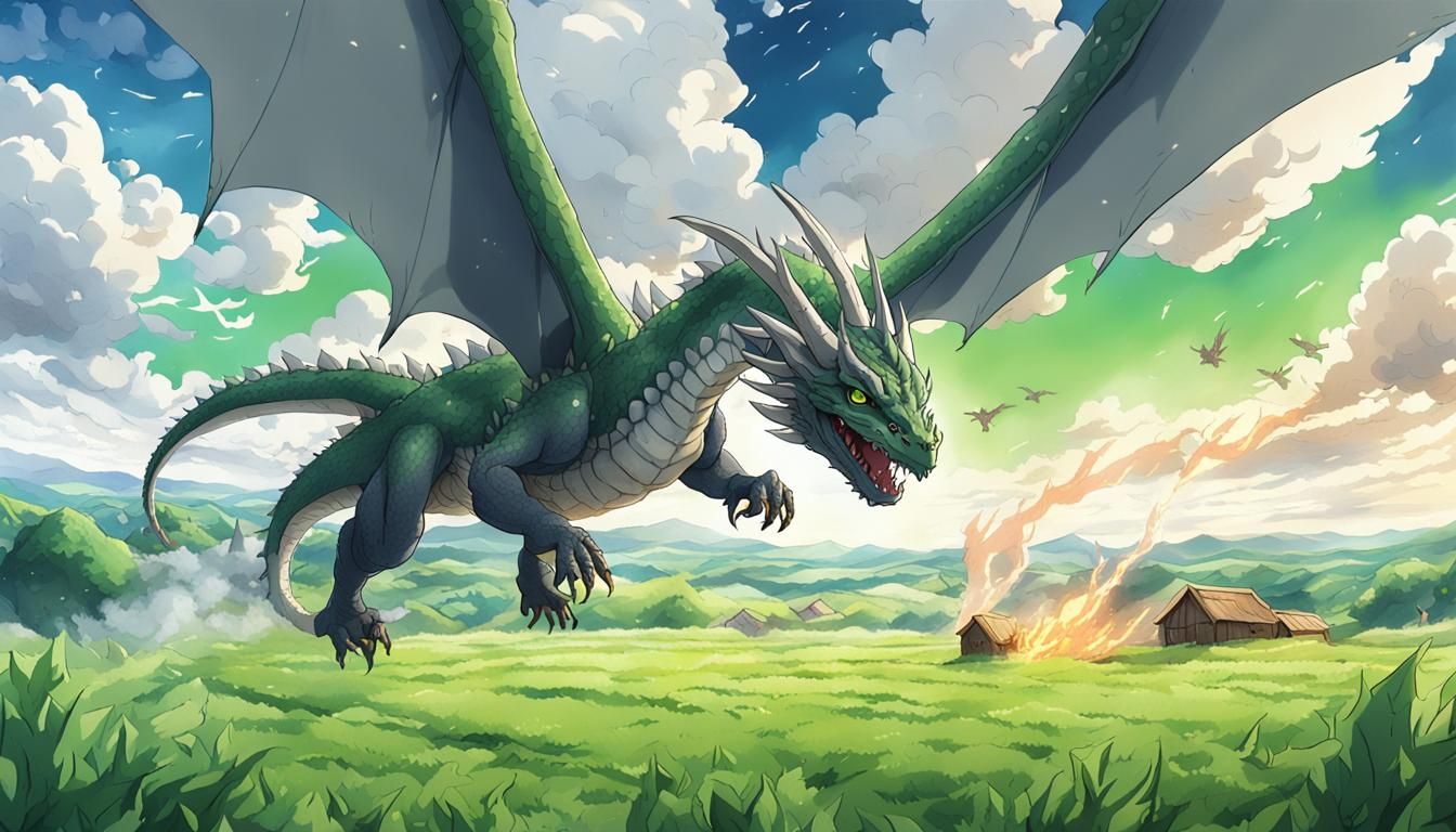 Anime Dragon Breathes Fire Over Farm