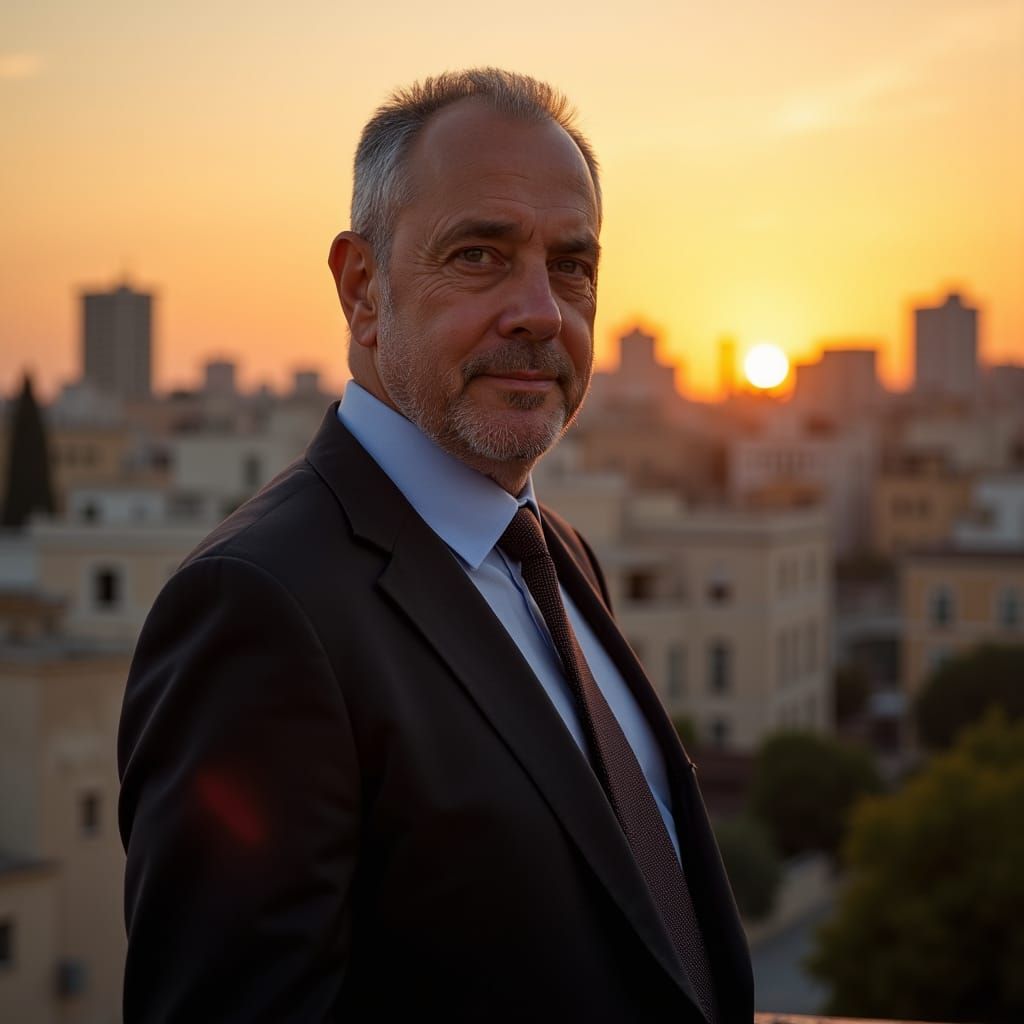 Confident Israeli Politician Portrait at Sunset