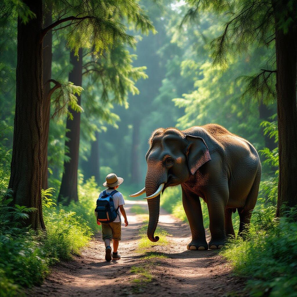 Ant Walking Before Elephant in Forest