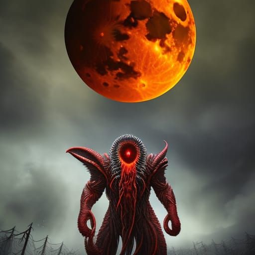 Blood moon, lovecraftian,creature,massive,8k,high textures