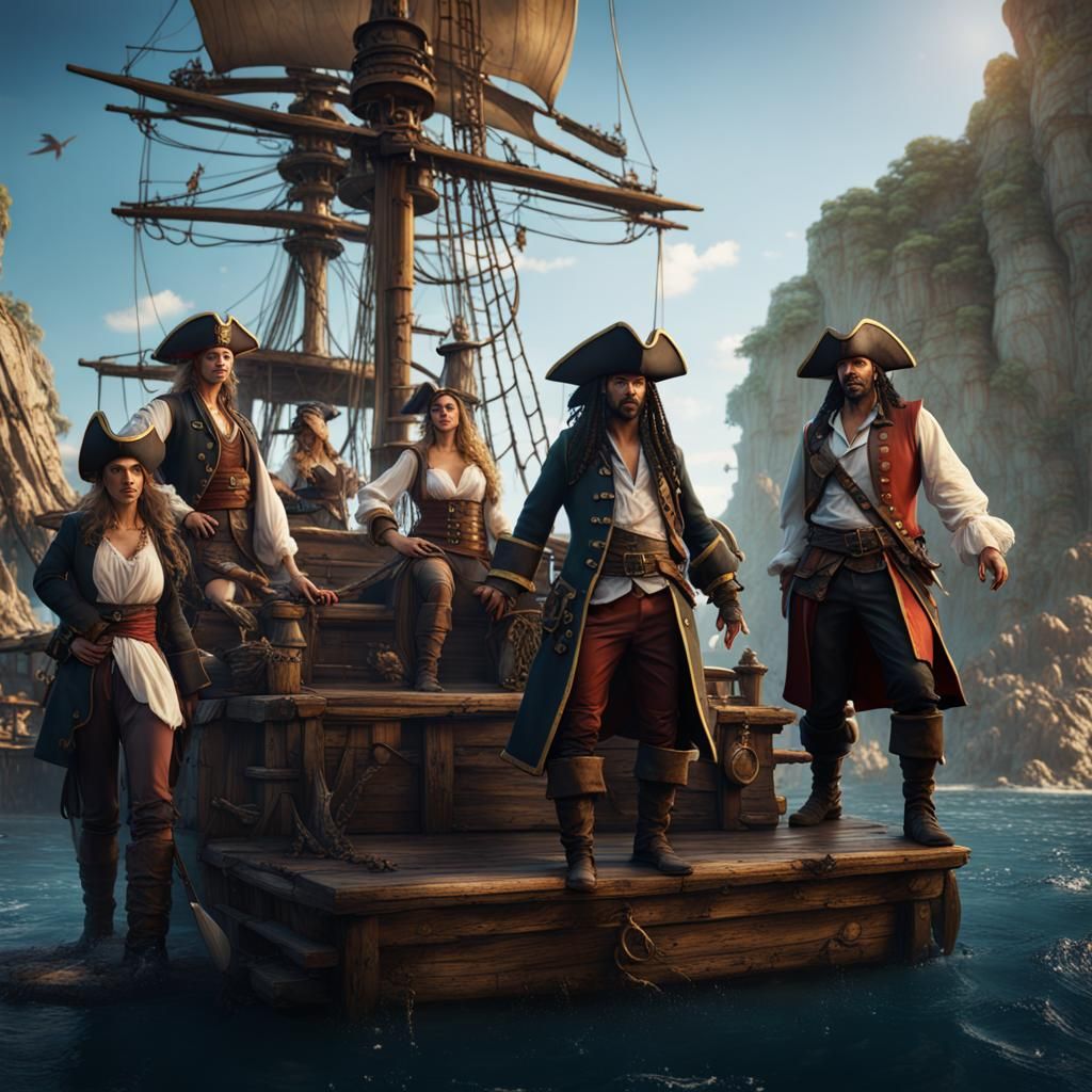 Beautiful pirate and crew - AI Generated Artwork - NightCafe Creator