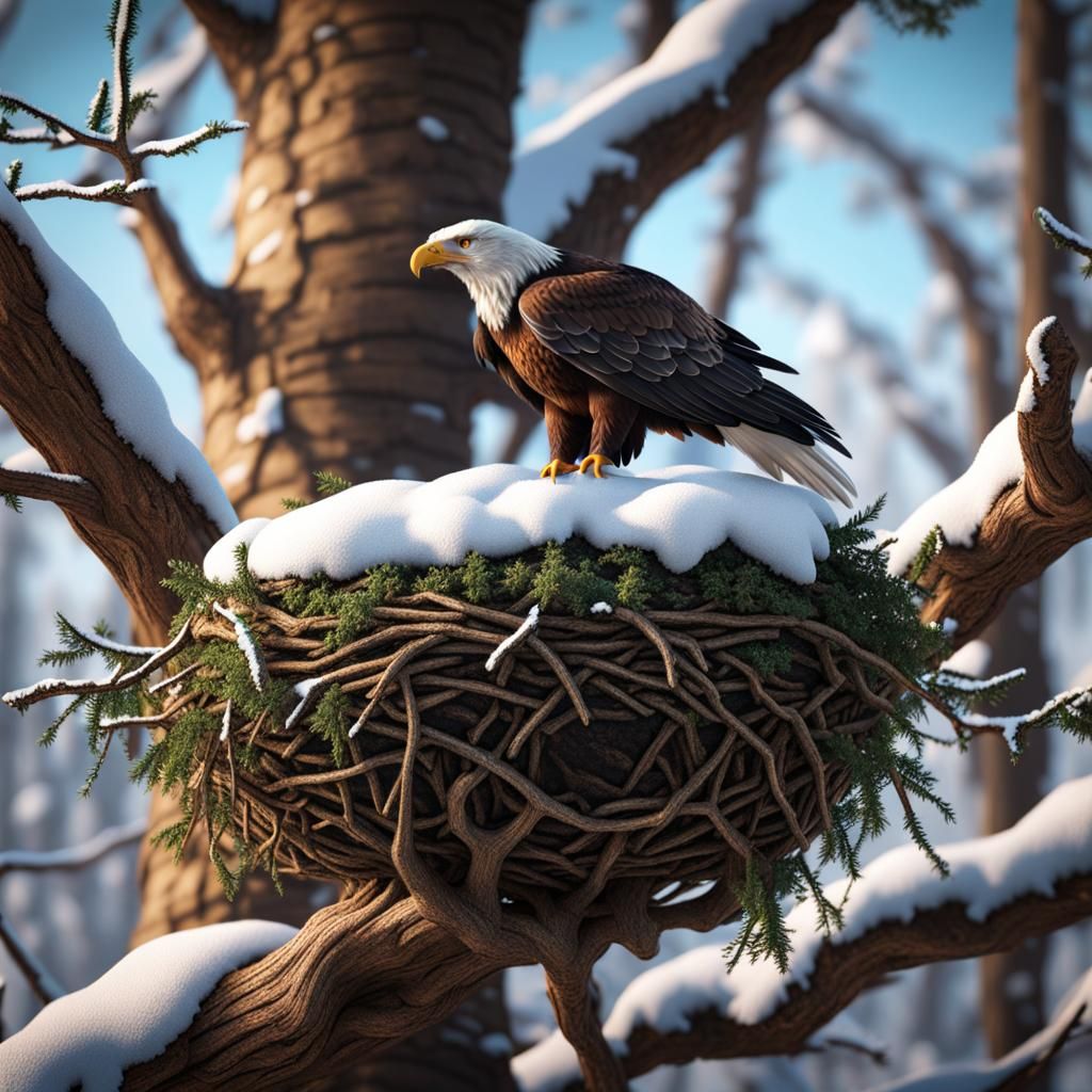 Snowy eagle's nest