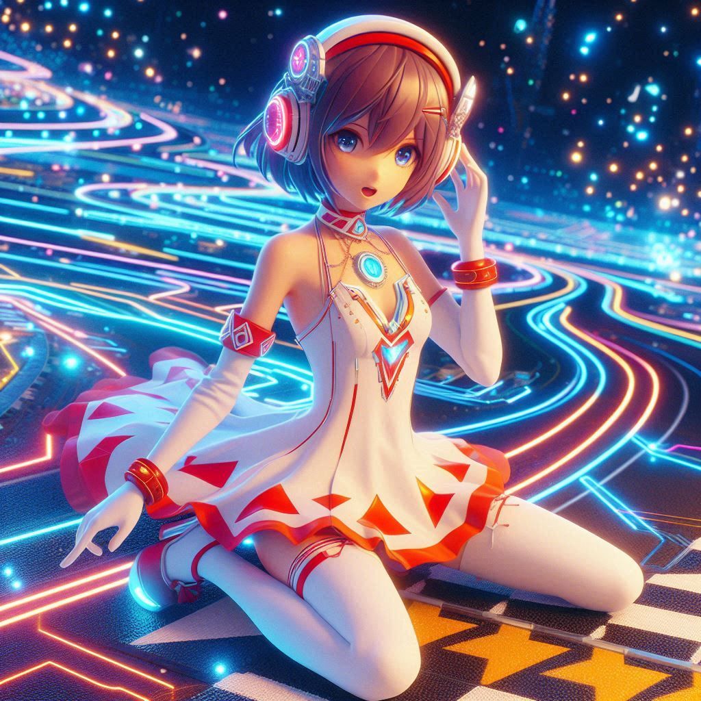 anime Beatmania IIDX artwork 3D render, low poly, game, japa...
