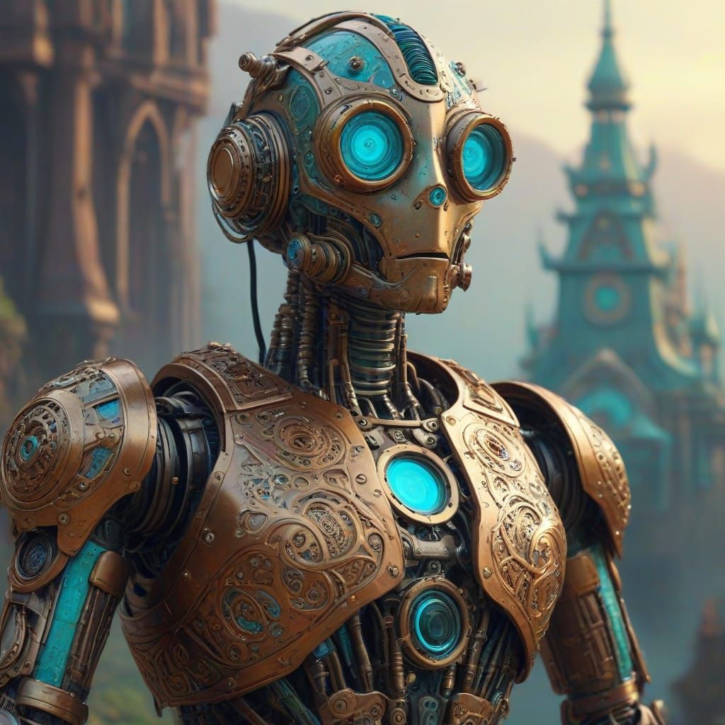 Steampunk Robot in Art Nouveau Style   by @Caveman