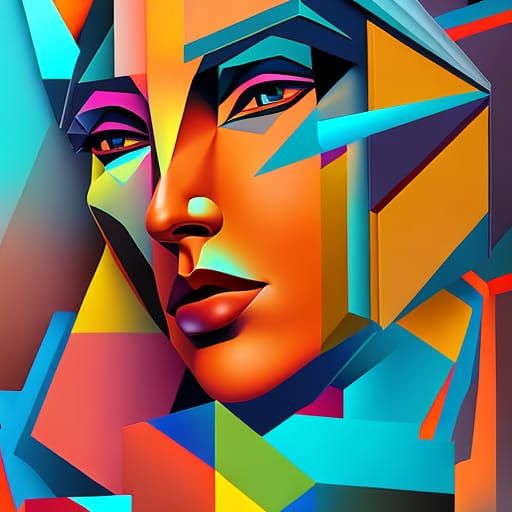 cubist painting, Neo-Cubism, layered overlapping geometry, a...