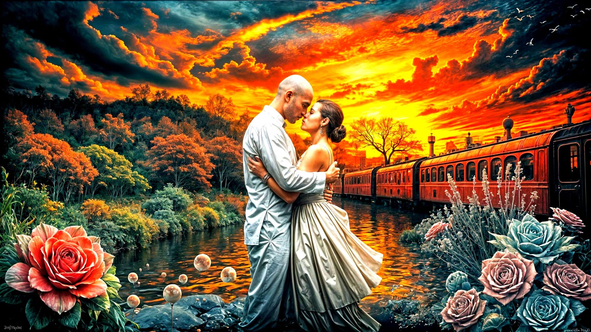 ( What If?) In Another Timeline Hyper-realism in ink and oils. seamless dark background vibrant, glossy, Paisley artistic surreal monochrome...