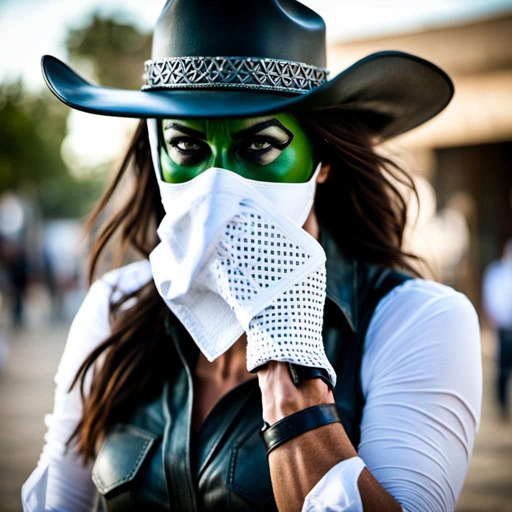 Israeli urban handkerchief masked cowgirl Michaela covering ...