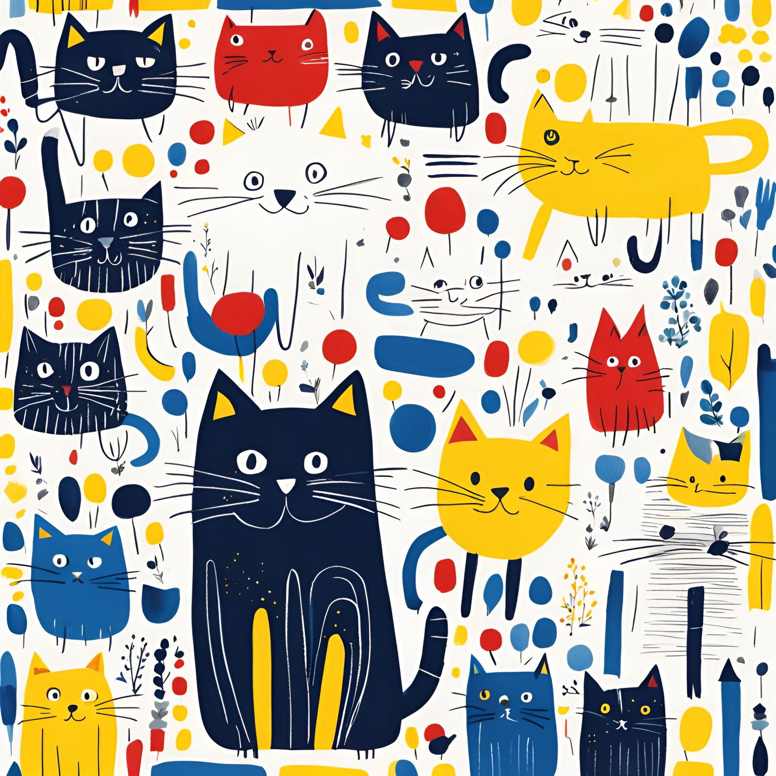 child like illustration
of cat childrens drawing black white...
