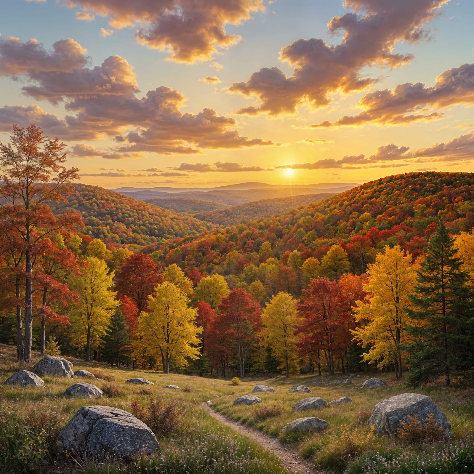 The wooded countryside of New England experiencing peak colors during fall foliage and beginning to cascade ...  by @US_Authentics25